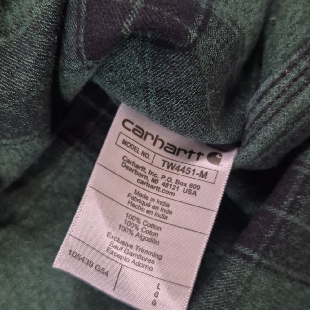 Carhartt Men's Large Loose Fit Flannel Shirt Green Plaid Workwear Heavy Cotton - Picture 7 of 8